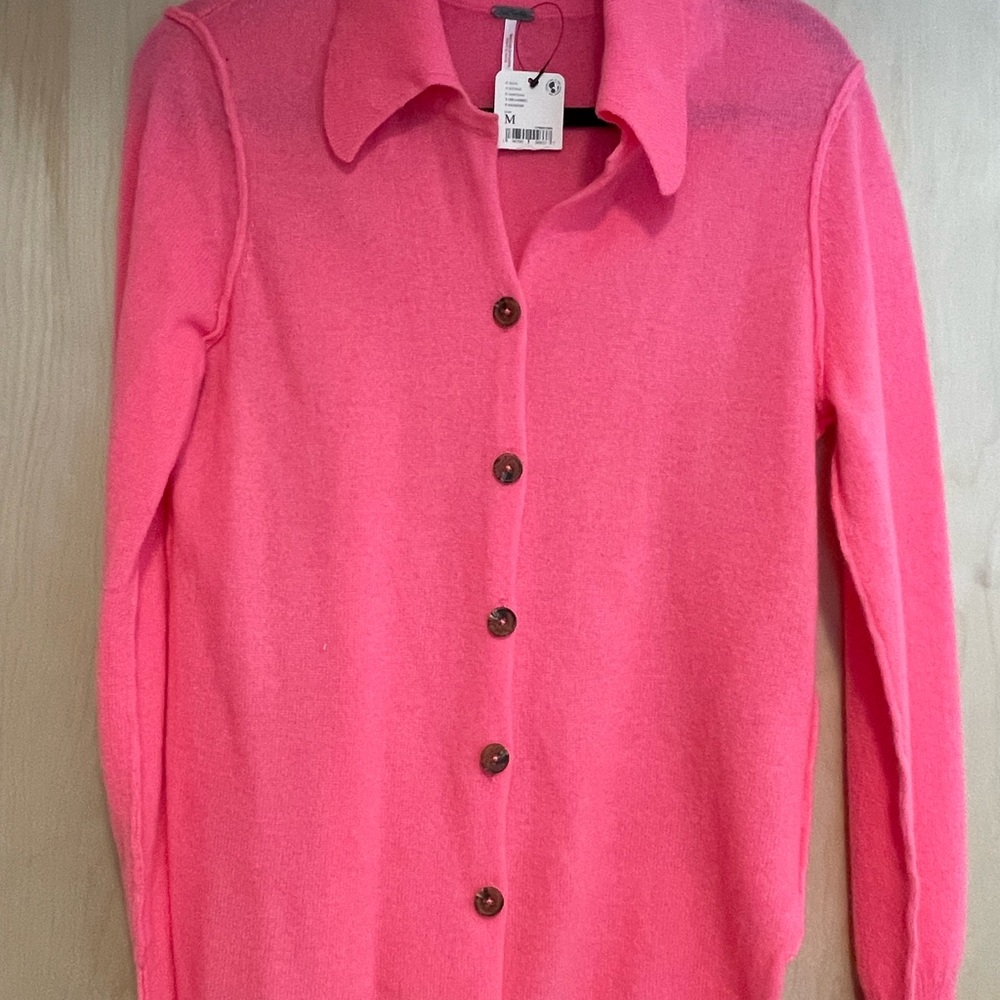 Free People Bright Pink Cashmere Button-Up Women's Sweater